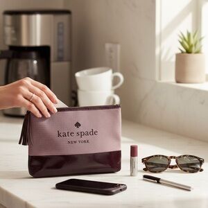 Kate Spade Tassel Pouch Large Ash Street Logo Deep Plum NWT
